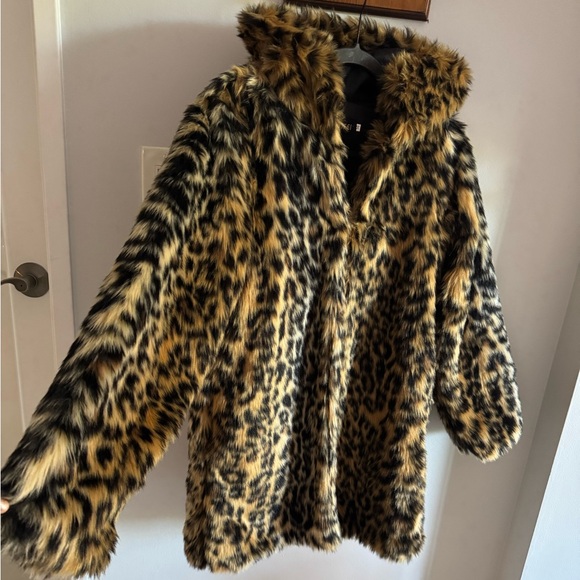 Lanshifei Leopard Print Teddy Faux Fur Long Jacket Winter Coat w Hood & Pockets - Picture 3 of 10